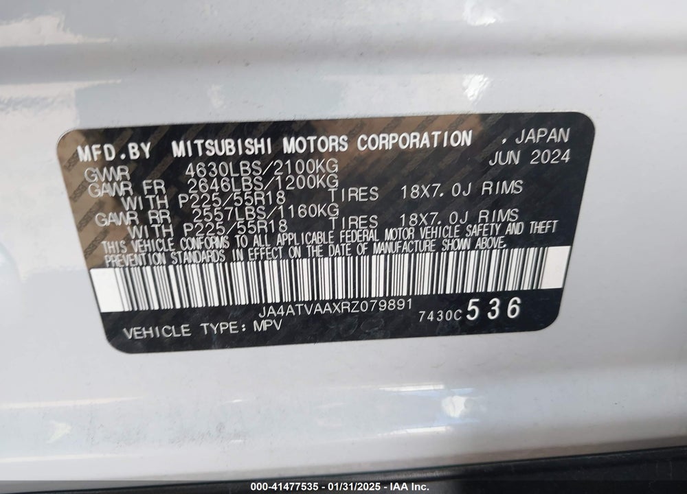 2024 MITSUBISHI ECLIPSE CROSS BLACK EDITION S-AWC/LE/RALLIART S-AWC/SE VIN: JA4ATVAAXRZ079891