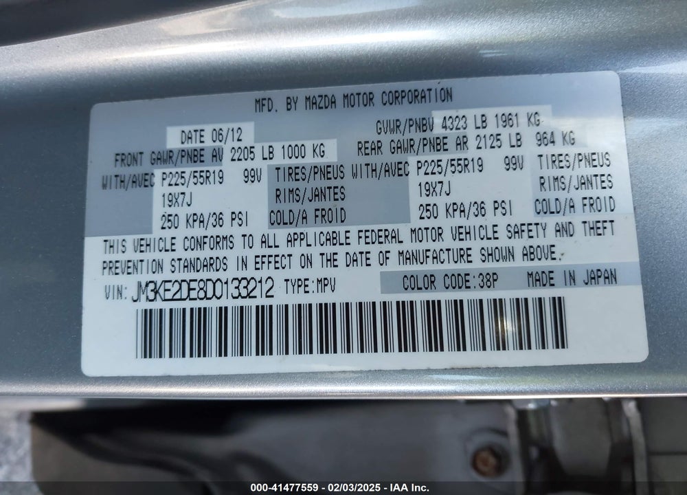 2013 MAZDA CX-5 VIN: JM3KE2DE8D0133212