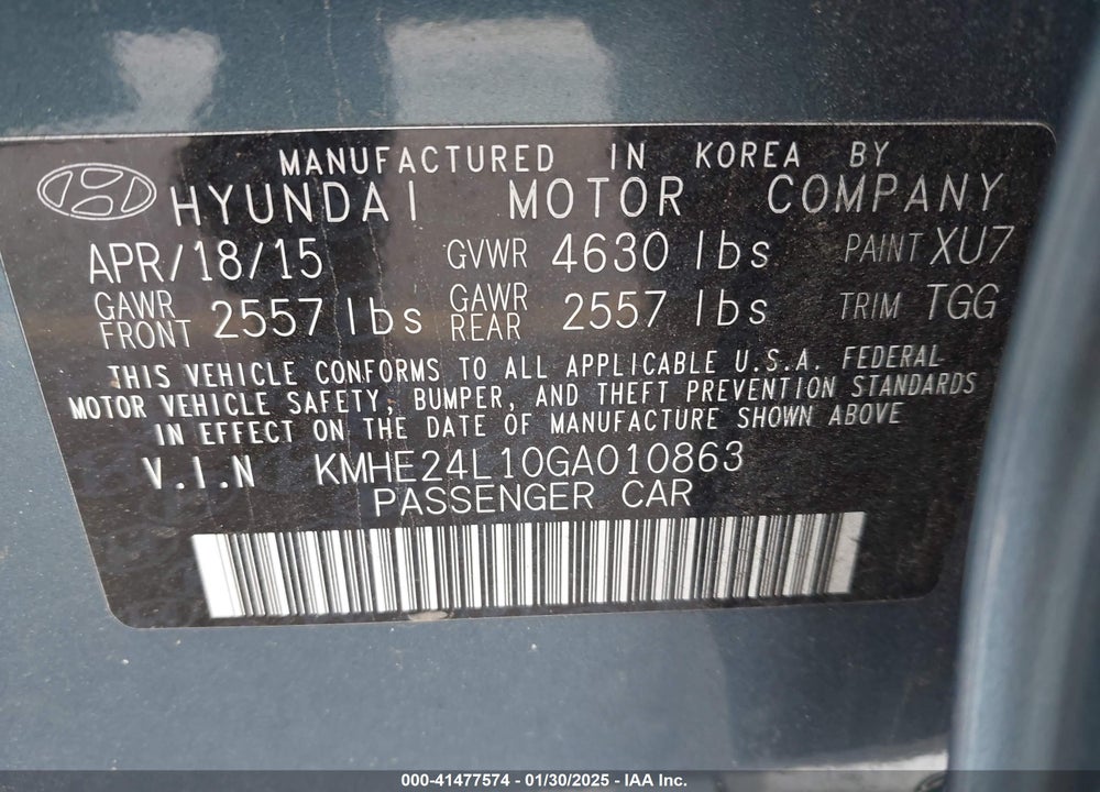 2016 HYUNDAI SONATA HYBRID SE VIN: KMHE24L10GA010863