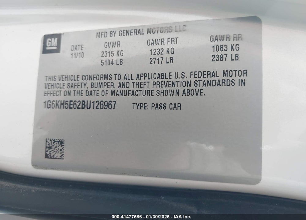 2011 CADILLAC DTS PREMIUM COLLECTION VIN: 1G6KH5E62BU126967