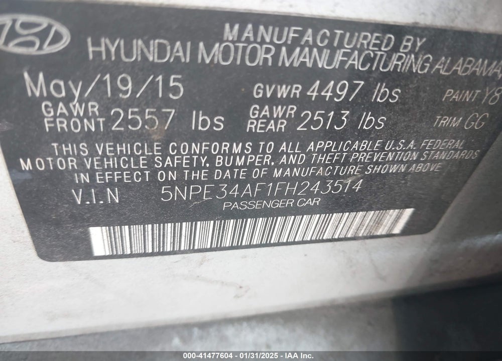 2015 HYUNDAI SONATA SPORT VIN: 5NPE34AF1FH243514