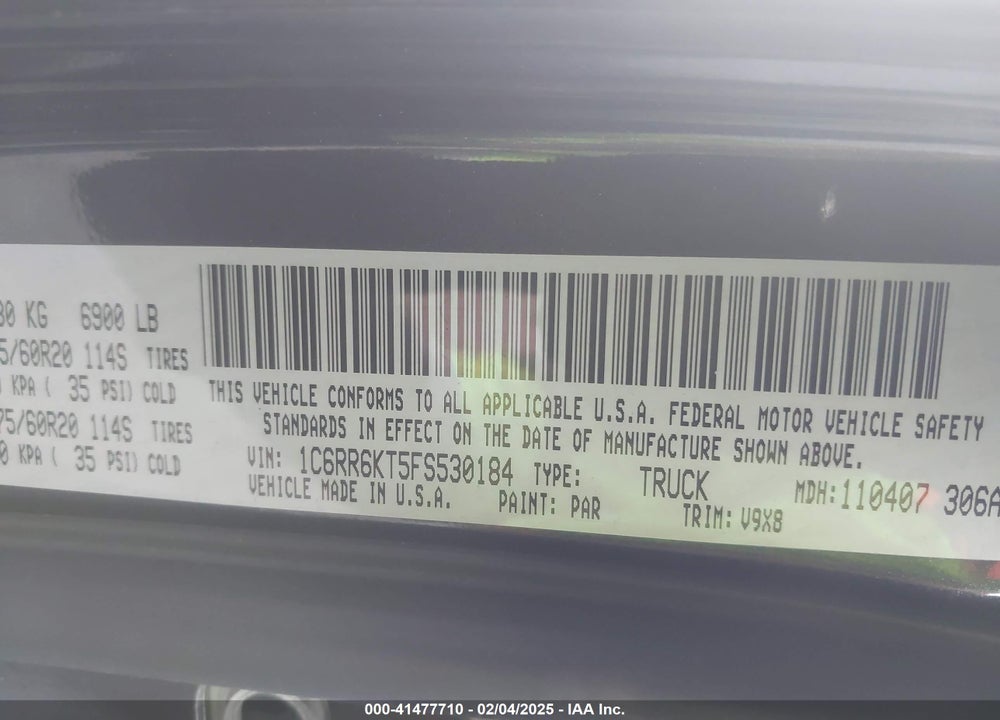 2015 RAM 1500 VIN: 1C6RR6KT5FS530184