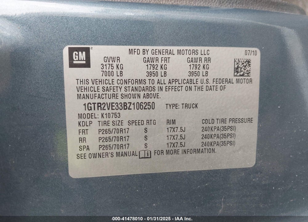2011 GMC SIERRA 1500 VIN: 1GTR2VE33BZ106250