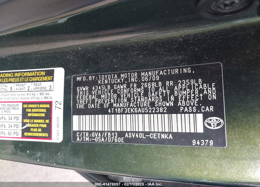 2010 TOYOTA CAMRY VIN: 4T1BF3EK6AU522382