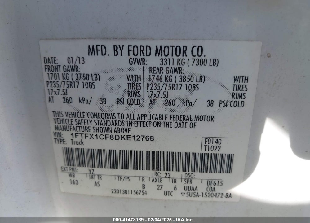 2014 FORD F-150 XL VIN: 1FTMF1CM8EKF18728