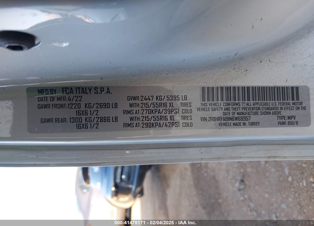 2022 RAM PROMASTER CITY CARGO VAN VIN: ZFBHRFAB1N6W68957