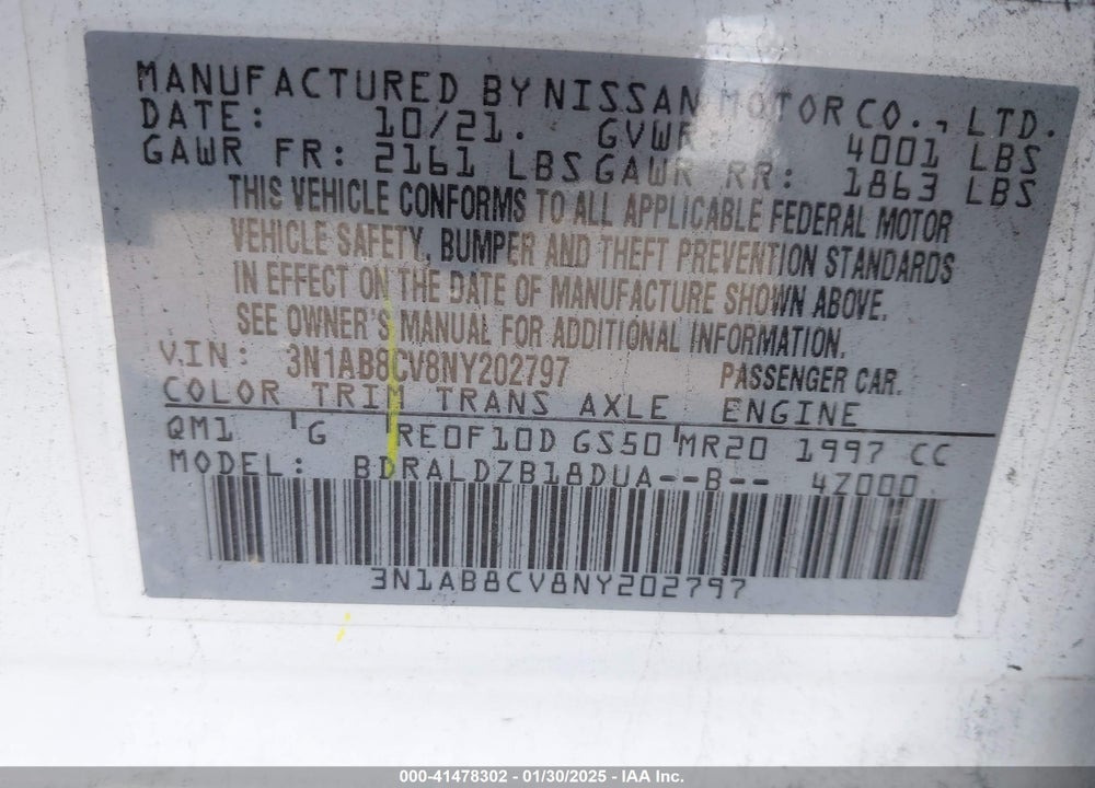 2022 NISSAN SENTRA SV XTRONIC CVT VIN: 3N1AB8CV8NY202797
