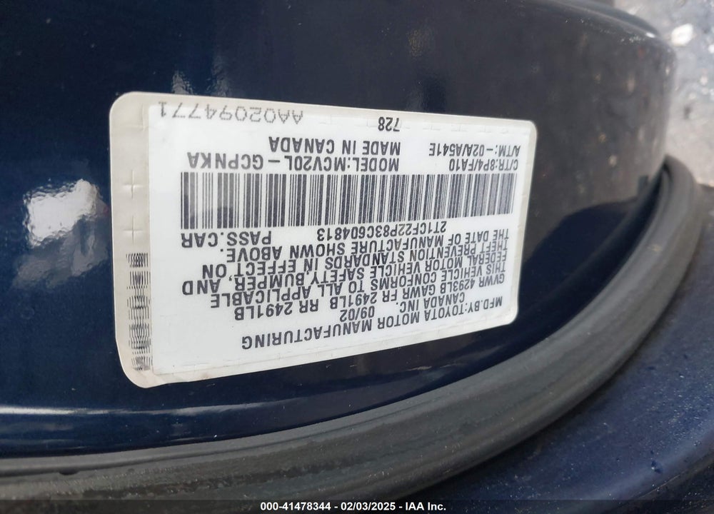 2003 TOYOTA CAMRY SOLARA VIN: 2T1CF22P83C604813