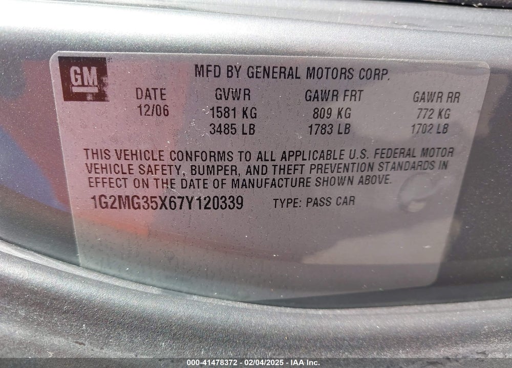 2007 PONTIAC SOLSTICE GXP VIN: 1G2MG35X67Y120339