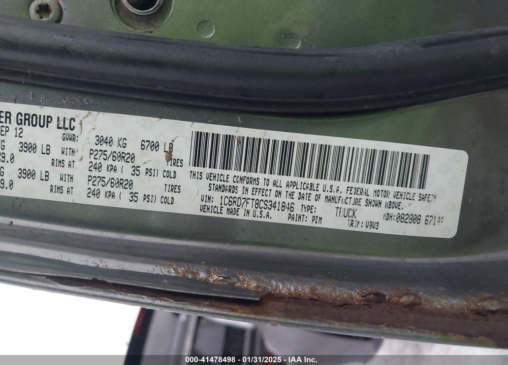 2012 RAM 1500 VIN: 1C6RD7FT8CS341846