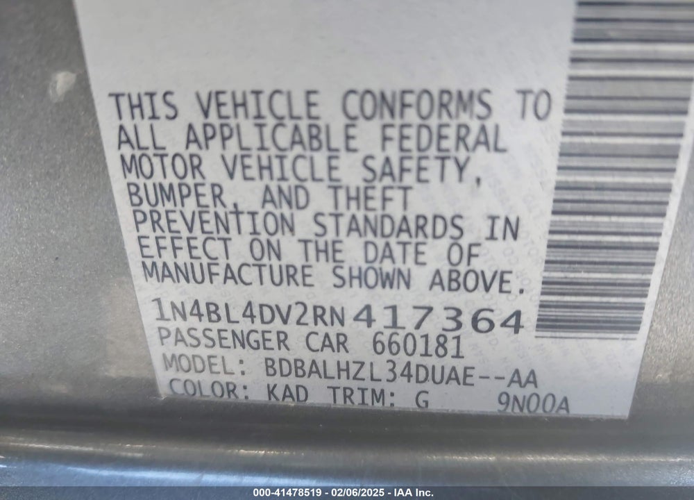 2024 NISSAN ALTIMA VIN: 1N4BL4DV2RN417364