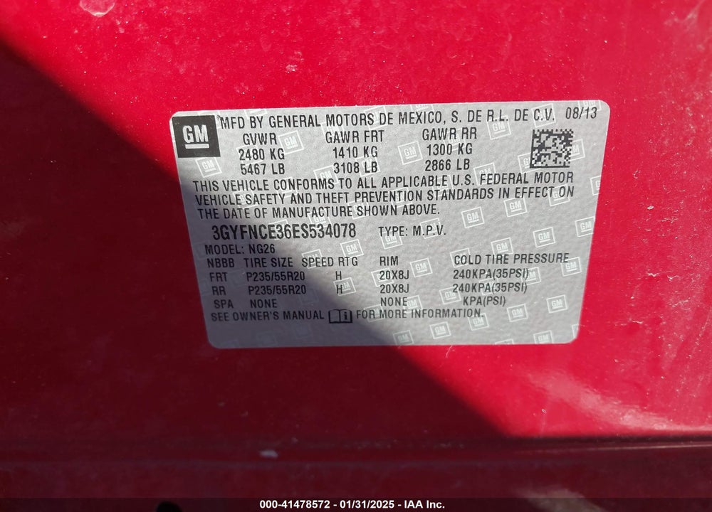 2014 CADILLAC SRX VIN: 3GYFNCE36ES534078