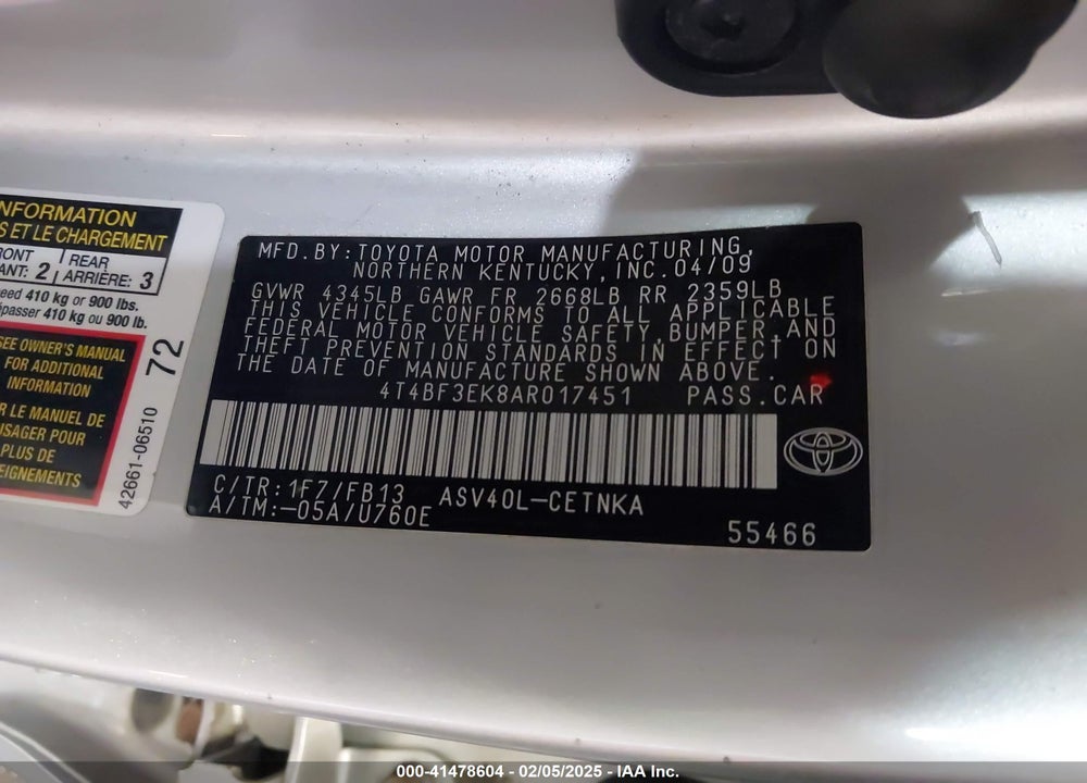 2010 TOYOTA CAMRY LE VIN: 4T4BF3EK8AR017451