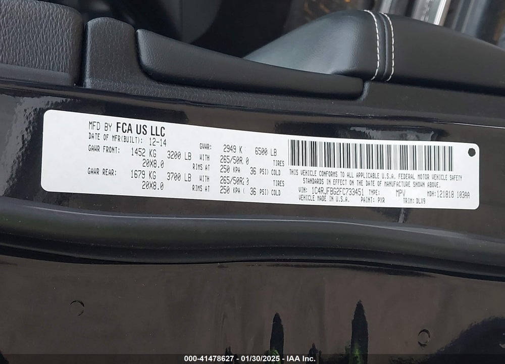 2015 JEEP GRAND CHEROKEE LIMITED VIN: 1C4RJFBG2FC733451