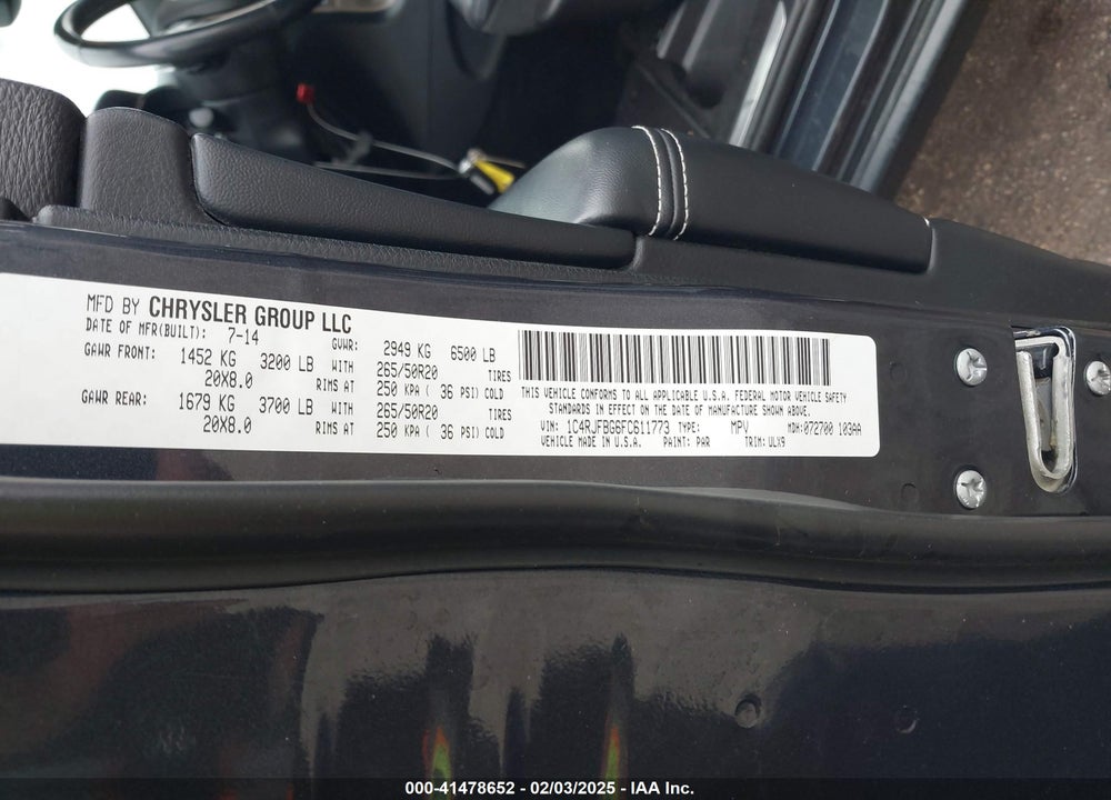 2015 JEEP GRAND CHEROKEE LIMITED VIN: 1C4RJFBG6FC611773