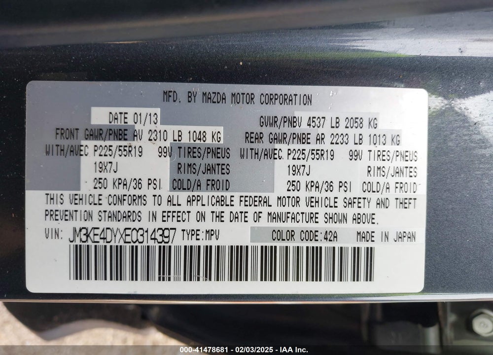 2014 MAZDA CX-5 GRAND TOURING VIN: JM3KE4DYXE0314397
