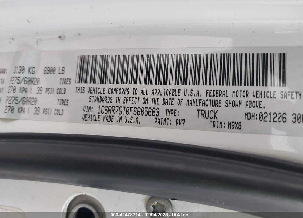 2015 RAM 1500 VIN: 1C6RR7GT0FS605663