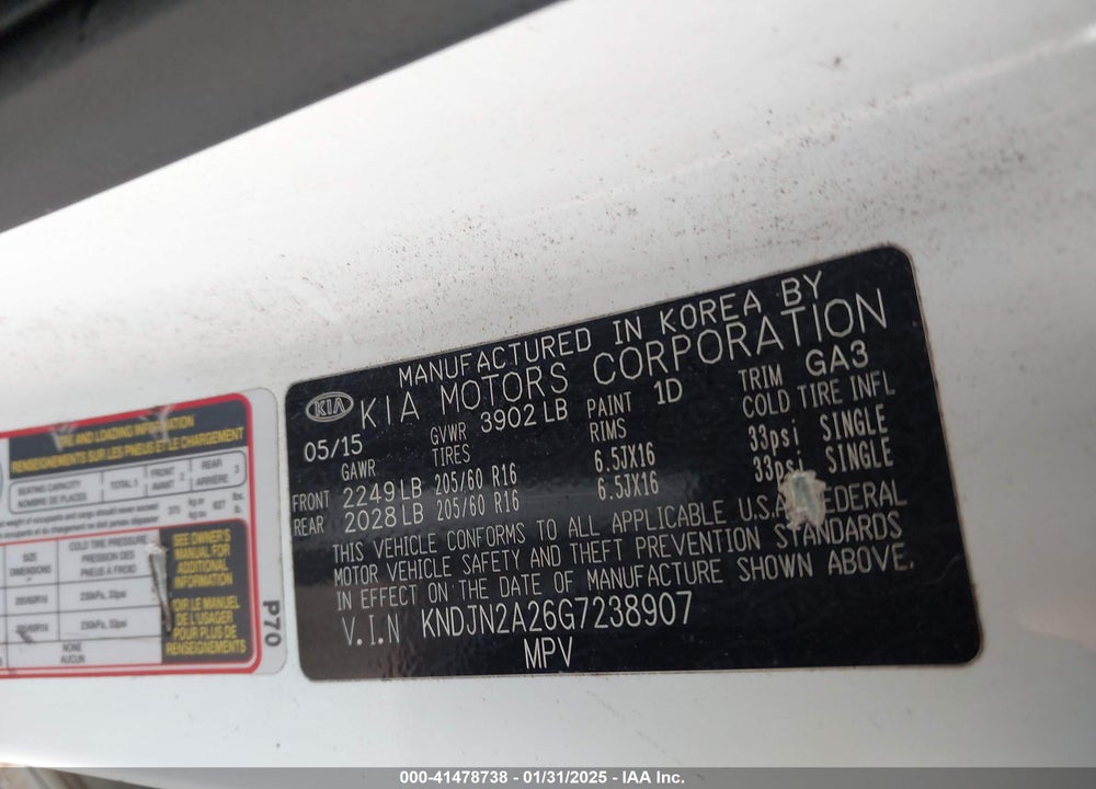 2016 KIA SOUL VIN: KNDJN2A26G7238907