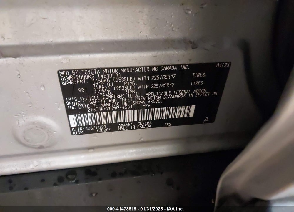 2023 TOYOTA RAV4 VIN: 2T3F1RFV0PW344531