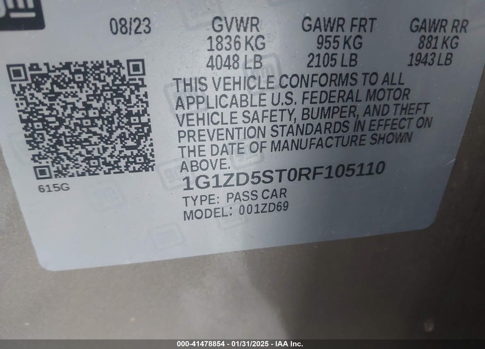 2024 CHEVROLET MALIBU FWD 1LT VIN: 1G1ZD5ST0RF105110