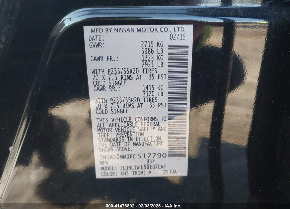 2015 INFINITI QX60 VIN: 5N1AL0MM3FC517790