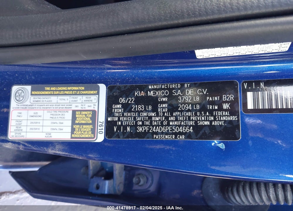 2023 KIA FORTE VIN: 3KPF24AD6PE504664