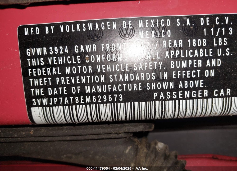 2014 VOLKSWAGEN BEETLE VIN: 3VWJP7AT8EM629573
