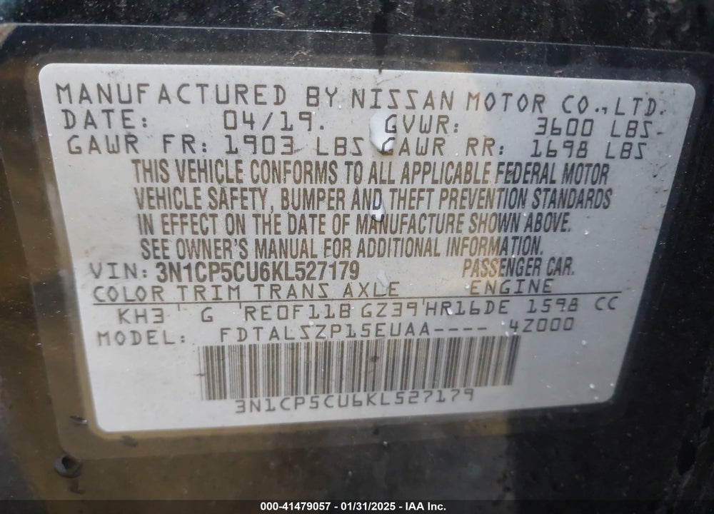 2019 NISSAN KICKS SV VIN: 3N1CP5CU6KL527179