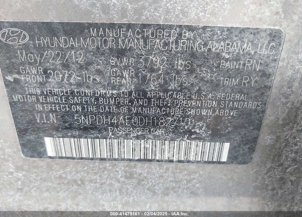 2013 HYUNDAI ELANTRA VIN: 5NPDH4AE0DH182710