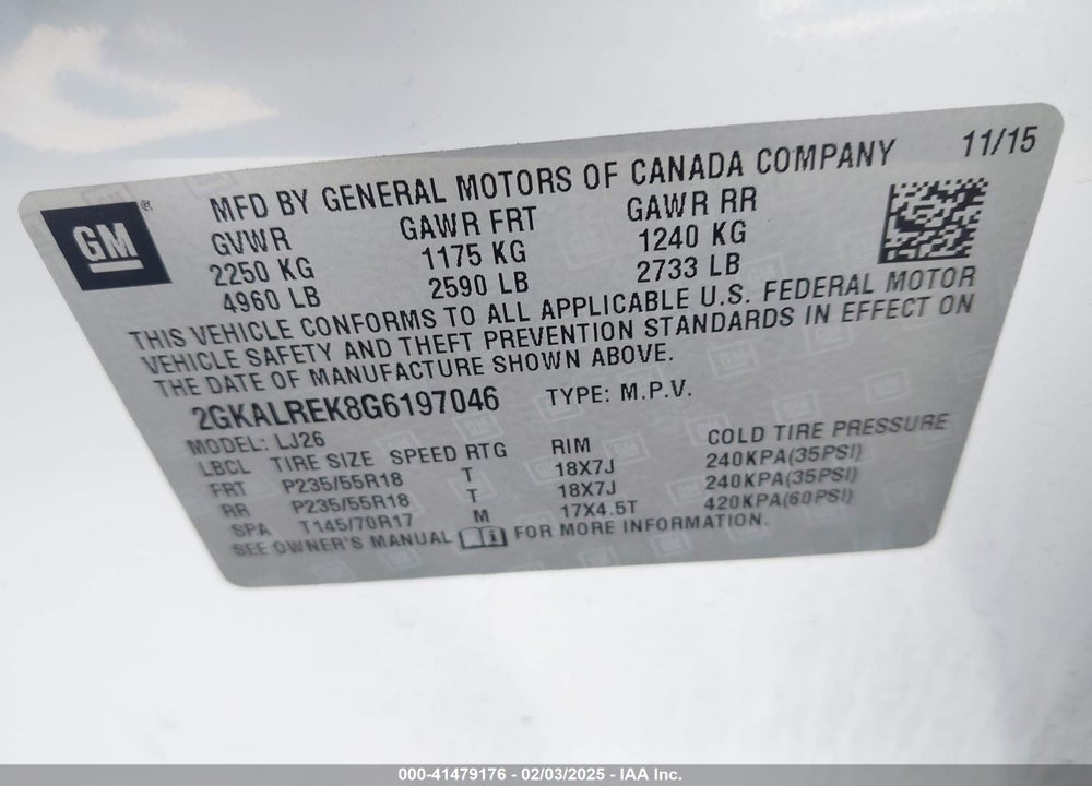 2016 GMC TERRAIN DENALI VIN: 2GKALREK8G6197046