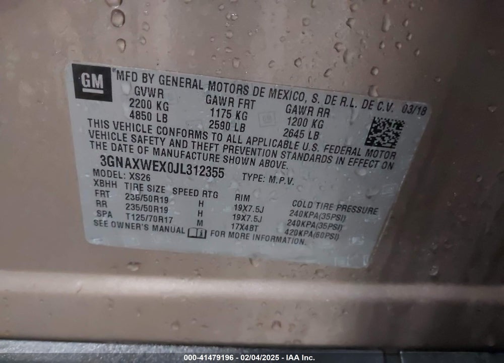2018 CHEVROLET EQUINOX PREMIER VIN: 3GNAXWEX0JL312355