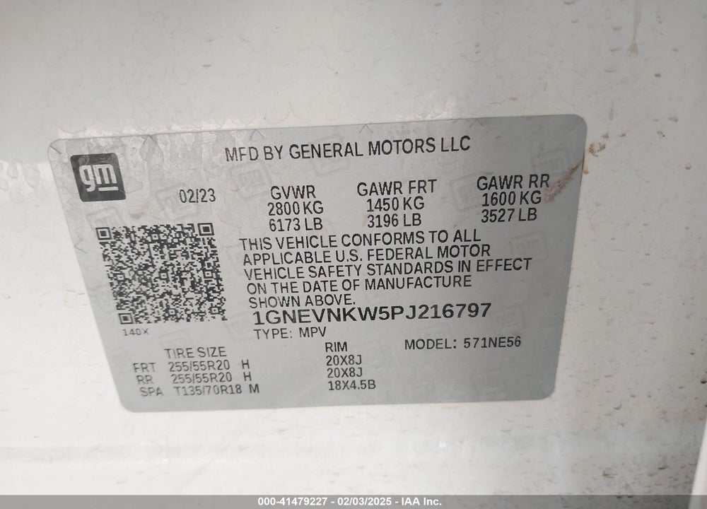 2023 CHEVROLET TRAVERSE AWD HIGH COUNTRY VIN: 1GNEVNKW5PJ216797