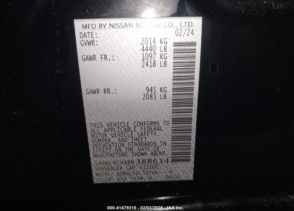 2024 NISSAN ALTIMA VIN: 1N4AL4CVXRN388614