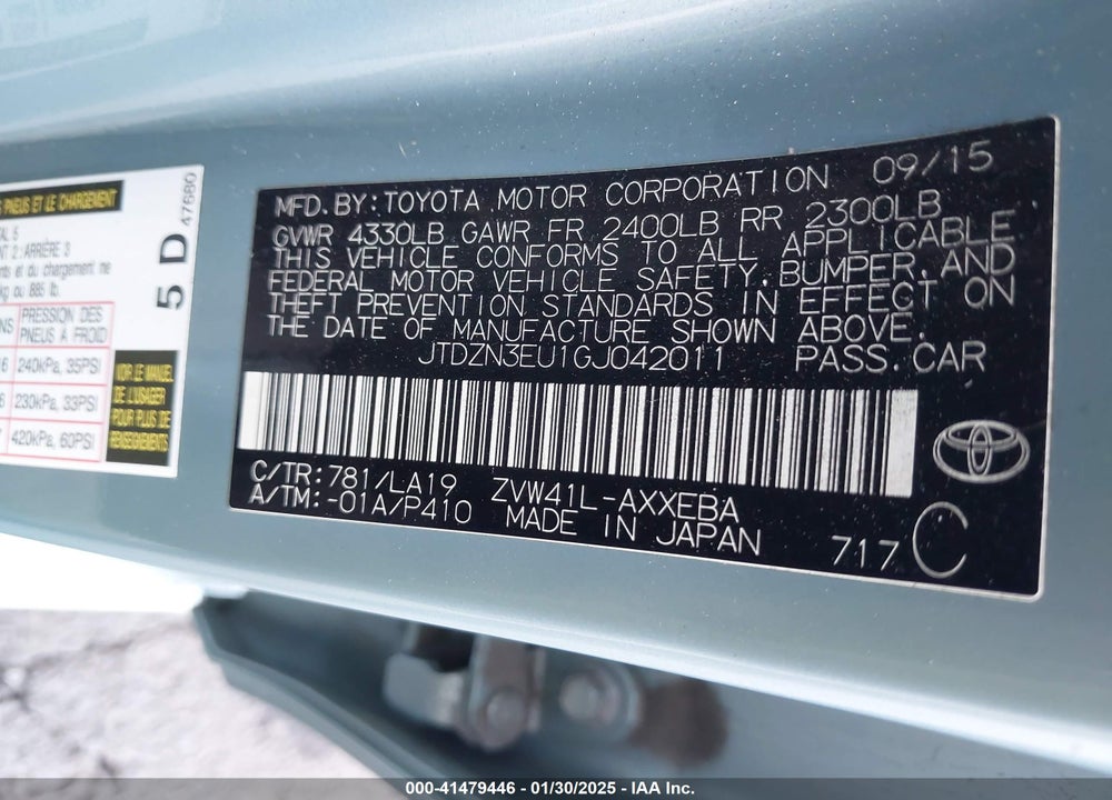 2016 TOYOTA PRIUS V VIN: JTDZN3EU1GJ042011