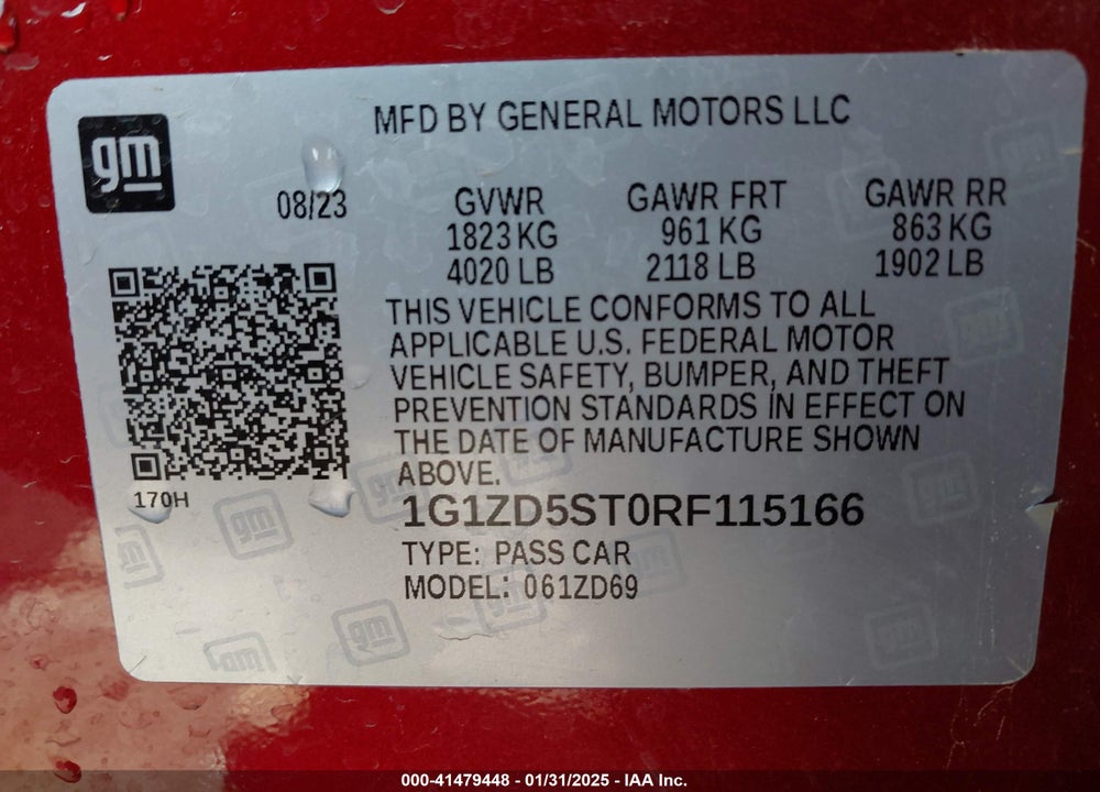 2024 CHEVROLET MALIBU VIN: 1G1ZD5ST0RF115166