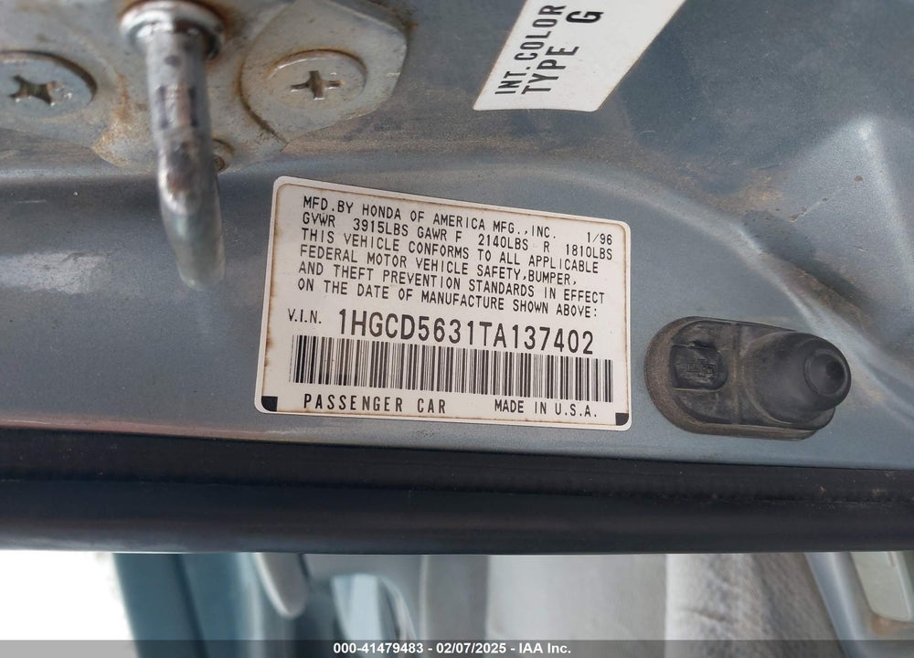 1996 HONDA ACCORD LX/EX VIN: 1HGCD5631TA137402