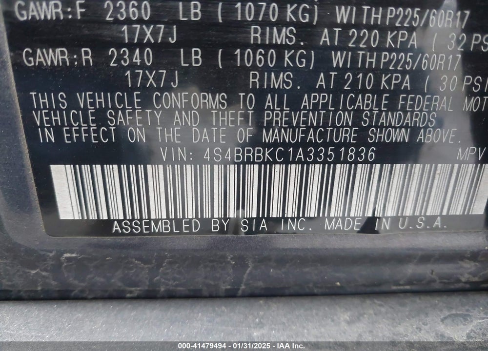 2010 SUBARU OUTBACK 2.5I LIMITED VIN: 4S4BRBKC1A3351836