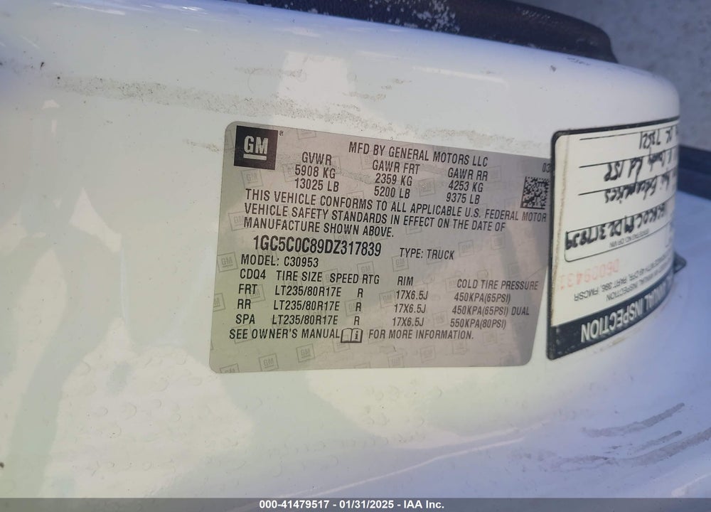 2013 CHEVROLET SILVERADO 3500HD LT VIN: 1GC5C0C89DZ317839