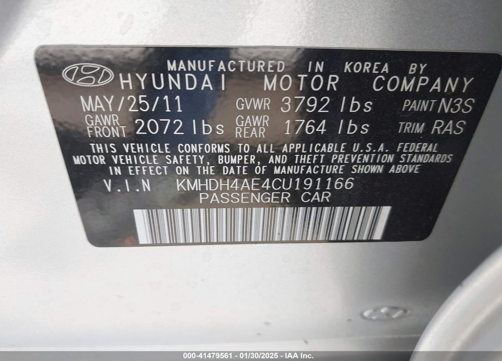 2012 HYUNDAI ELANTRA GLS (ULSAN PLANT) VIN: KMHDH4AE4CU191166