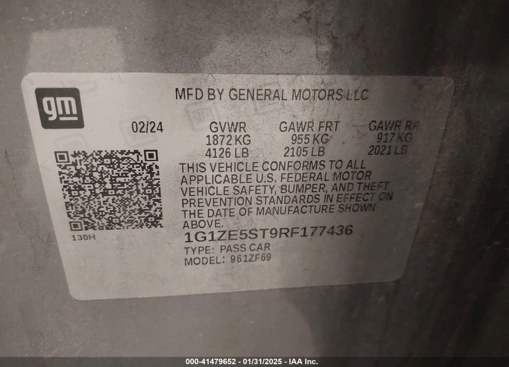 2024 CHEVROLET MALIBU FWD 2LT VIN: 1G1ZE5ST9RF177436