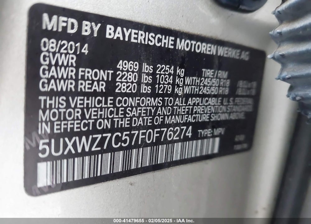 2015 BMW X3 VIN: 5UXWZ7C57F0F76274