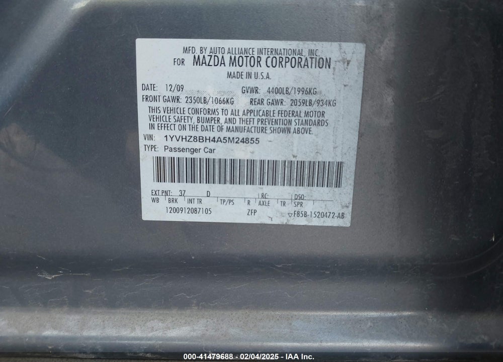 2010 MAZDA 6 I SPORT VIN: 1YVHZ8BH4A5M24855