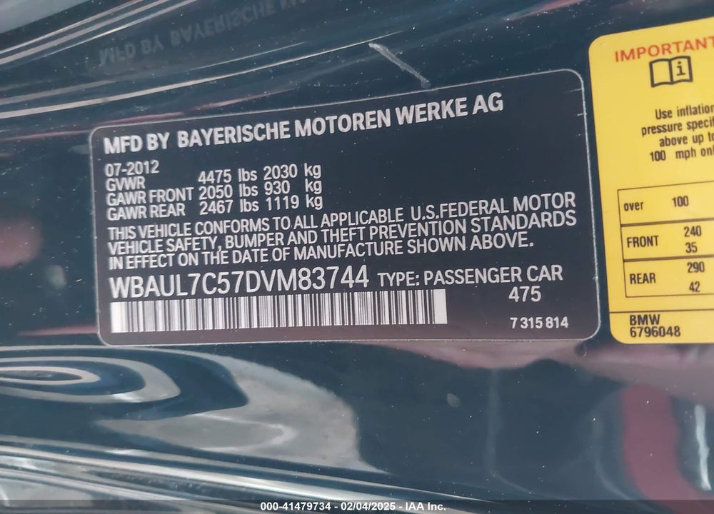 2013 BMW 1 SERIES VIN: WBAUL7C57DVM83744