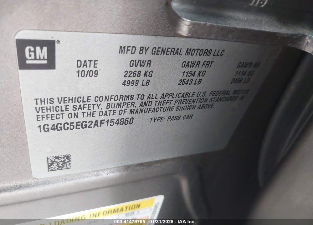 2010 BUICK LACROSSE VIN: 1G4GC5EG2AF154860