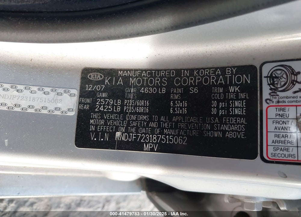 2008 KIA SPORTAGE LX V6 VIN: KNDJF723187515062