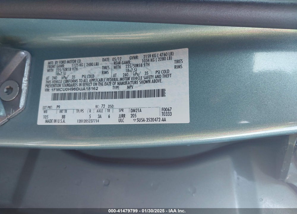 2013 FORD ESCAPE SEL VIN: 1FMCU0H96DUA18162