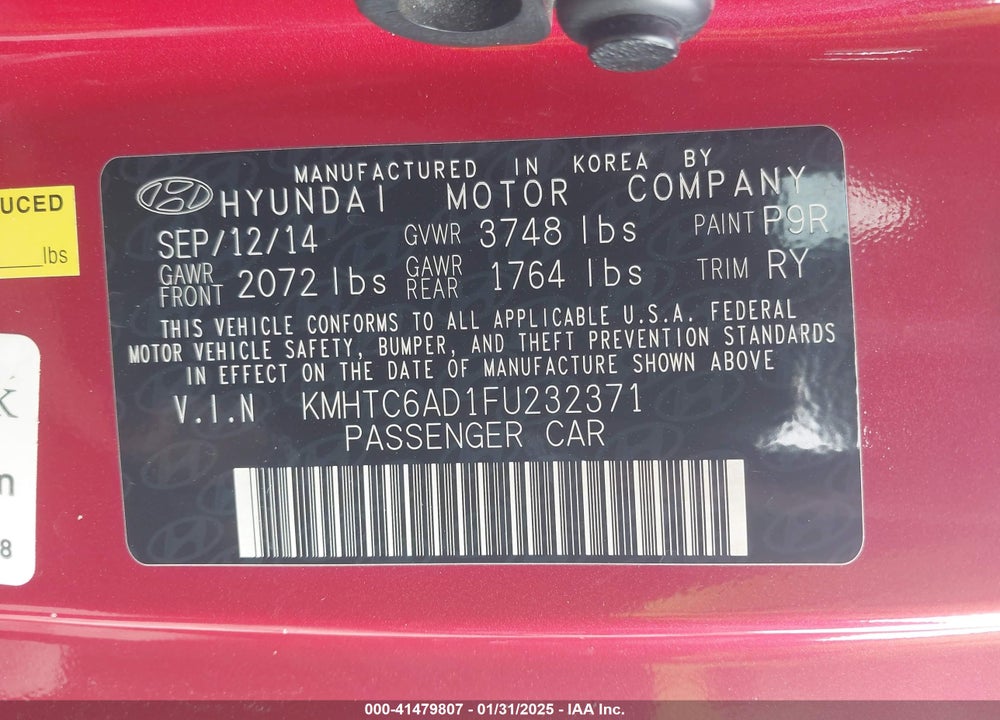 2015 HYUNDAI VELOSTER VIN: KMHTC6AD1FU232371