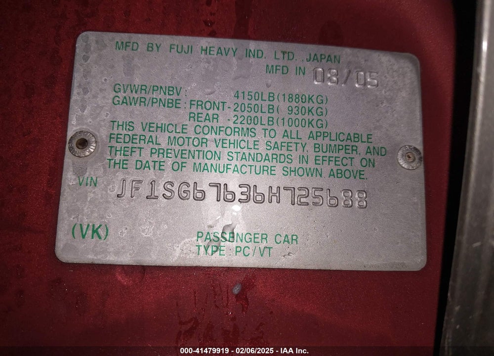 2006 SUBARU FORESTER 2.5X L.L. BEAN EDITION VIN: JF1SG67636H725688