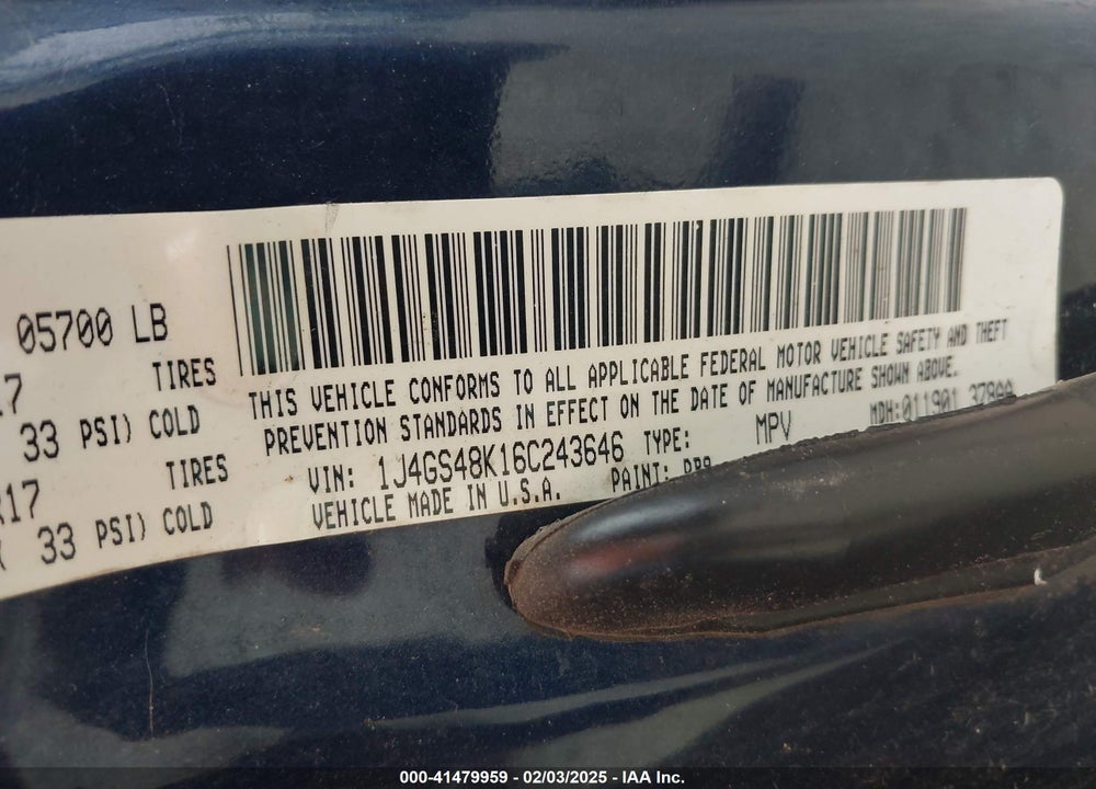 2006 JEEP GRAND CHEROKEE VIN: 1J4GS48K16C243646