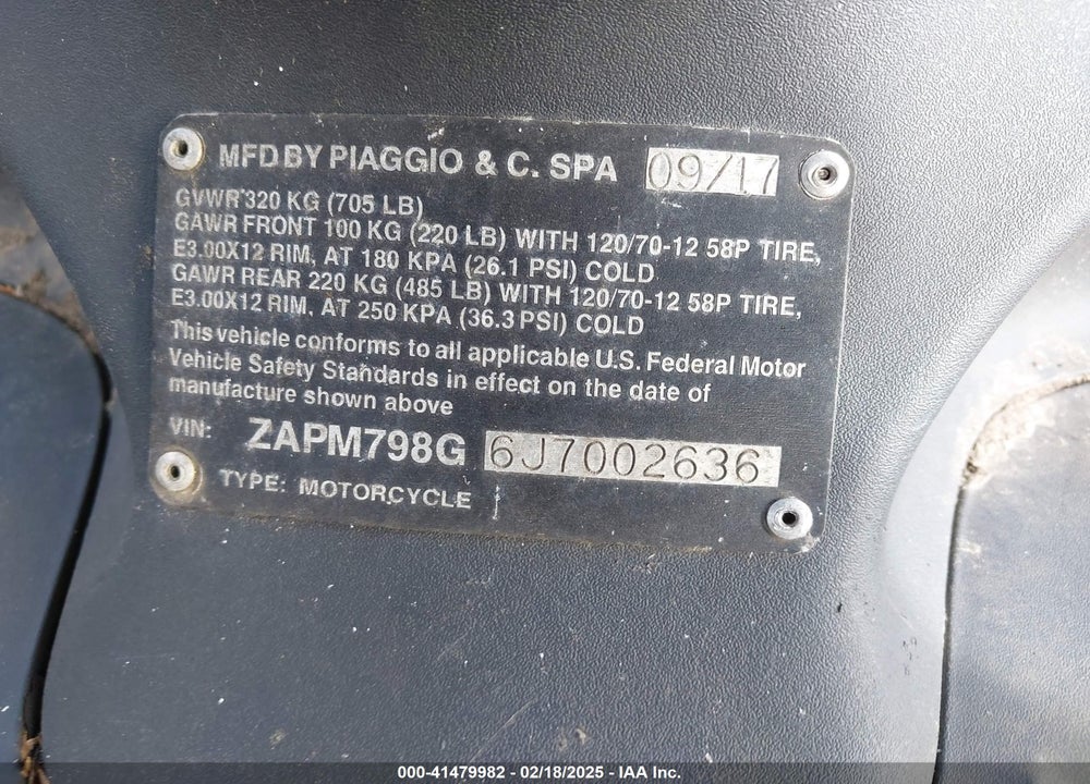 2018 PIAGGIO FLY VIN: ZAPM798G6J7002636